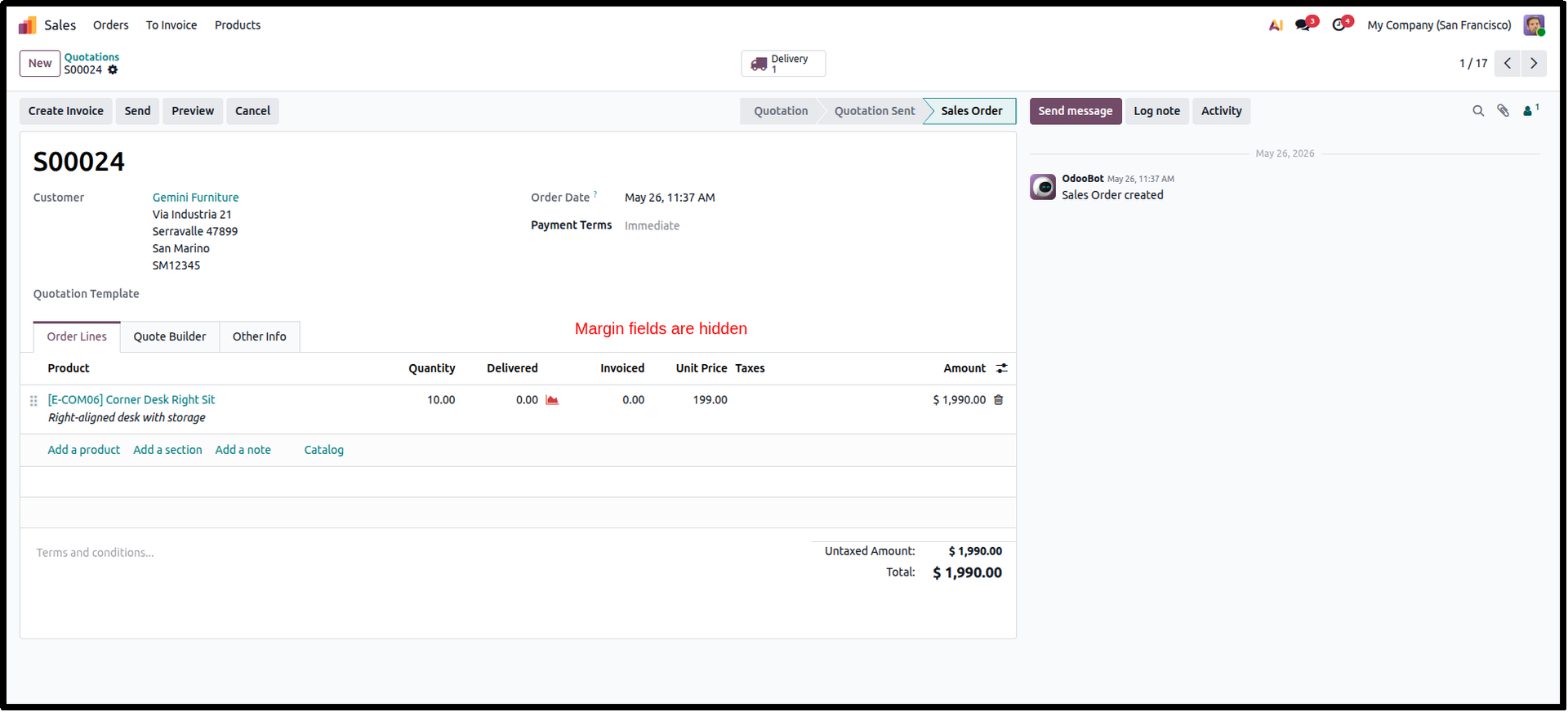 Margin Information Hidden