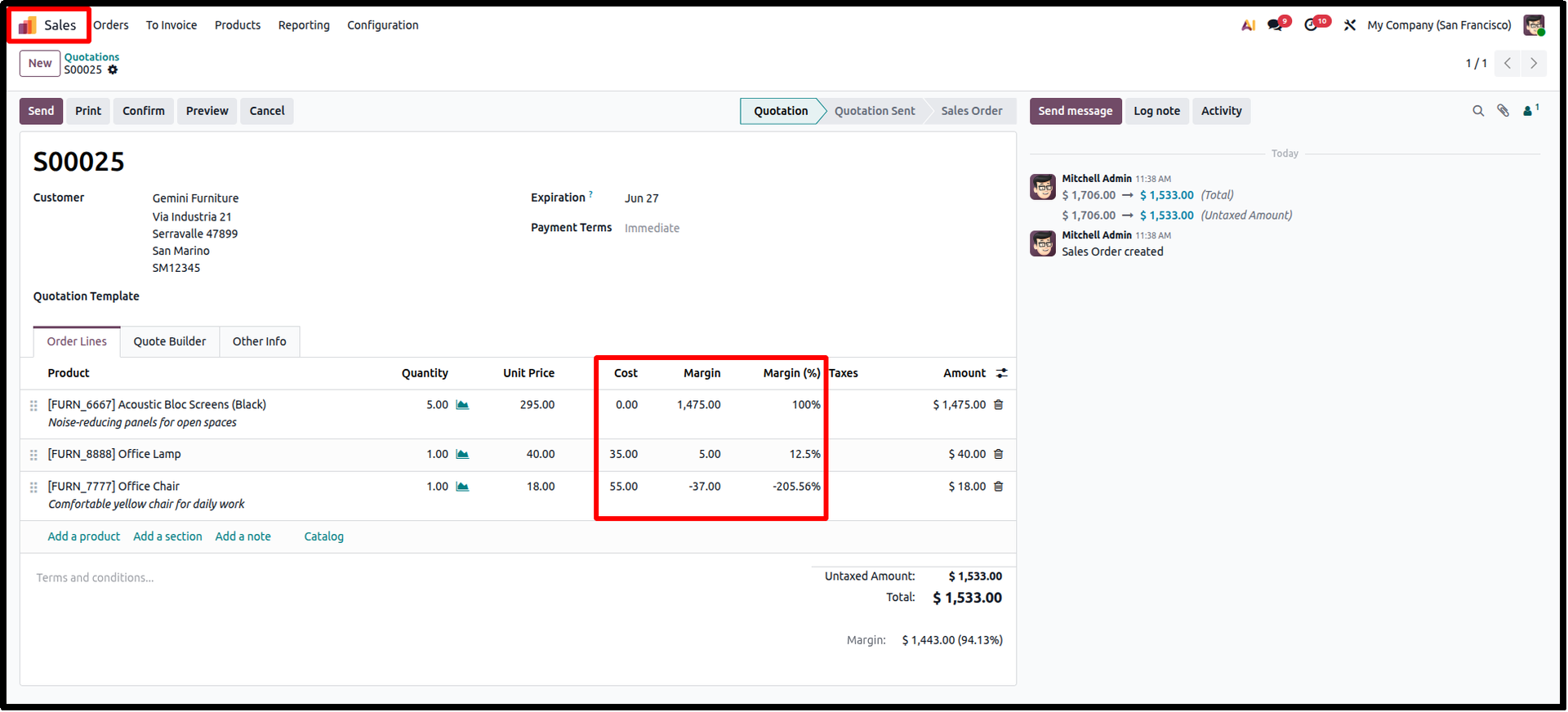 Margin Information Visible