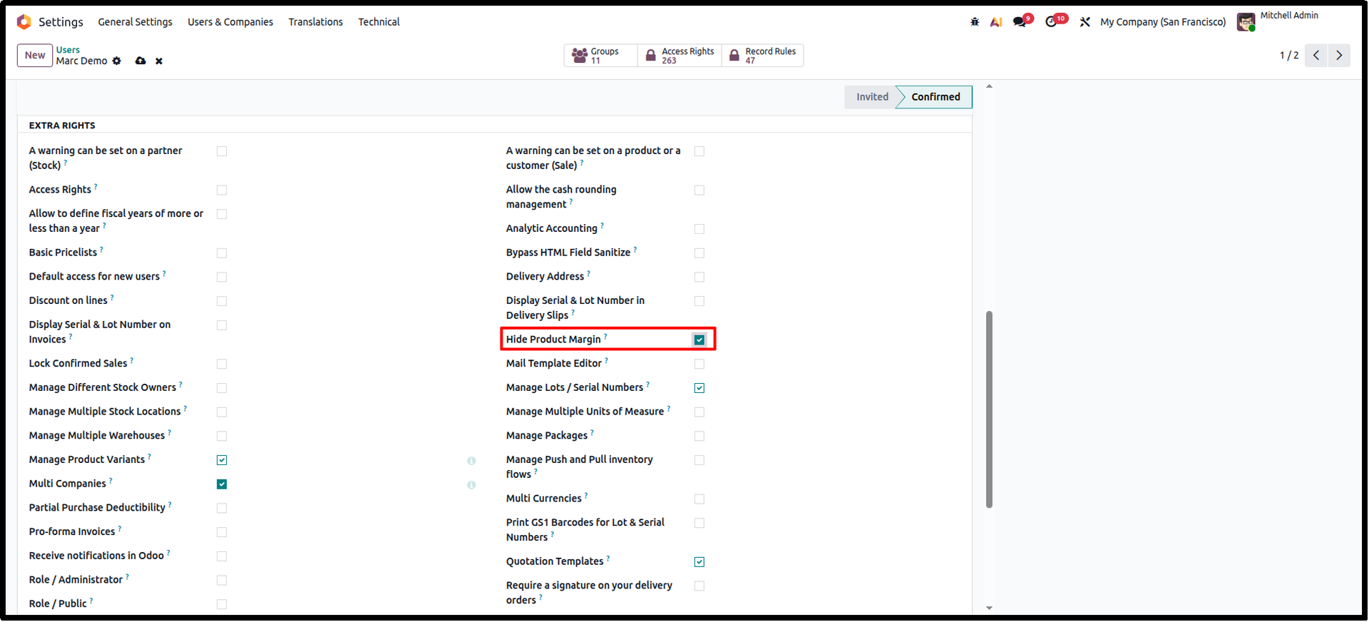 Configure Hide Product Margin Access