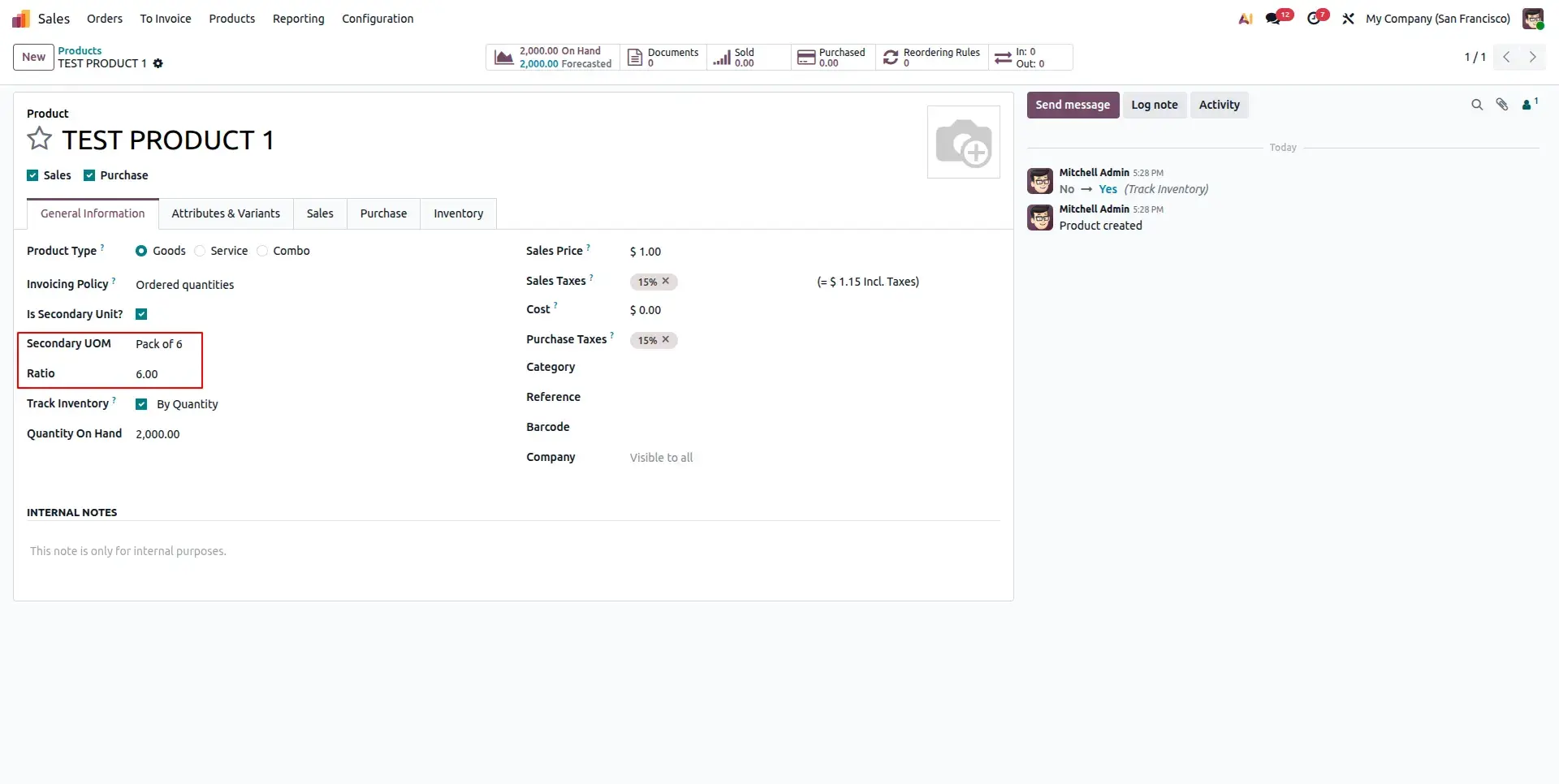 Configure Secondary UOM on Product