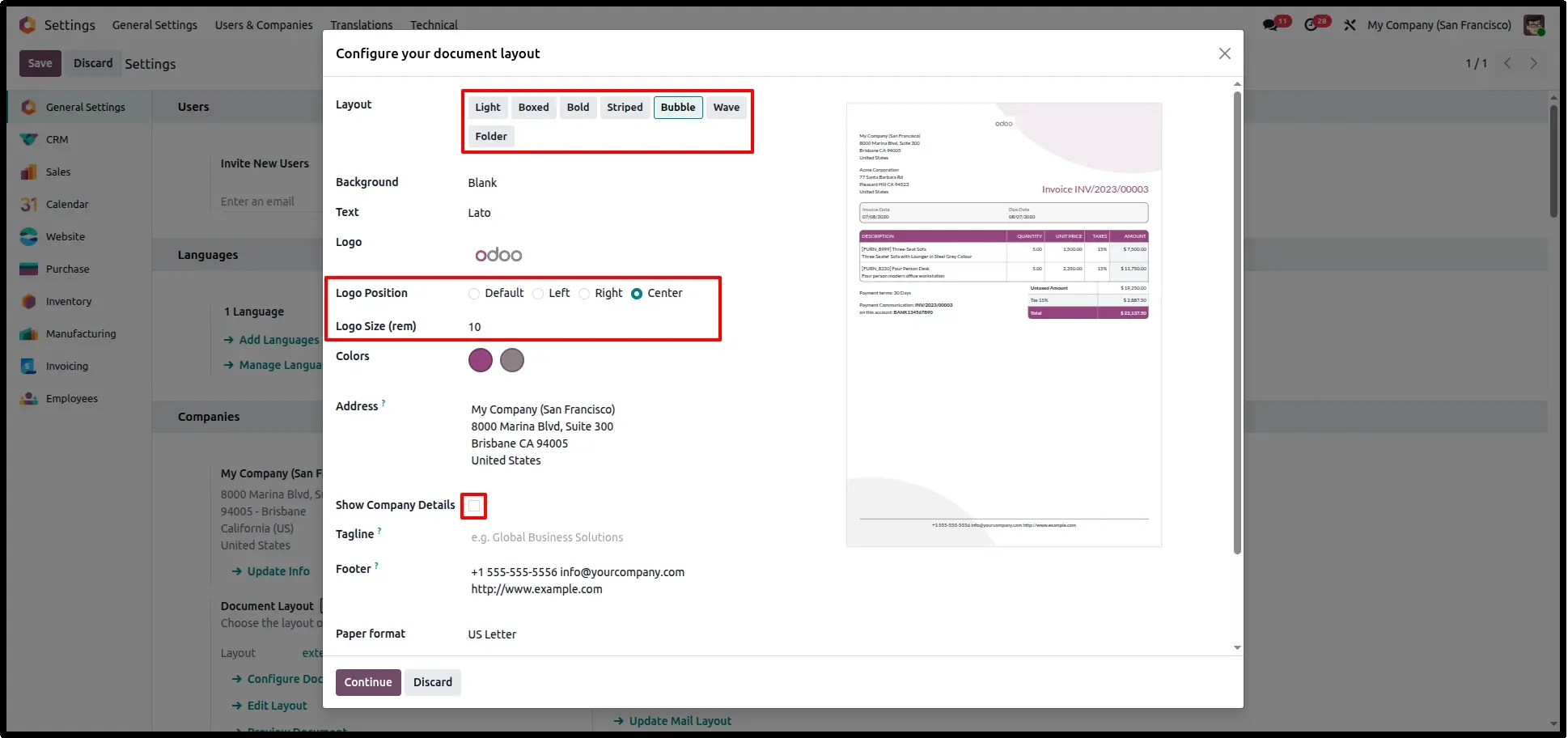Configure Document Layout