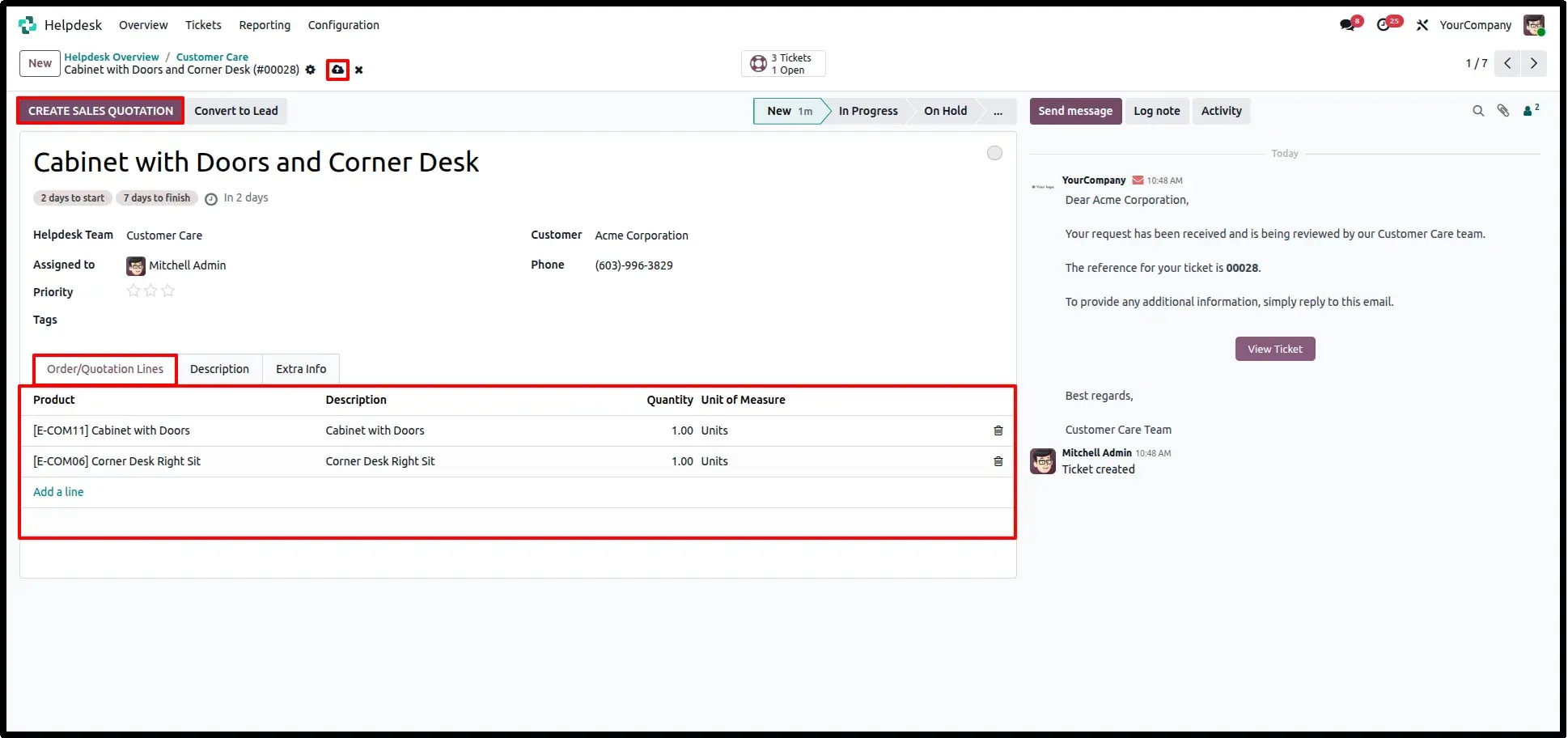 Create Sales Quotation from Helpdesk Ticket