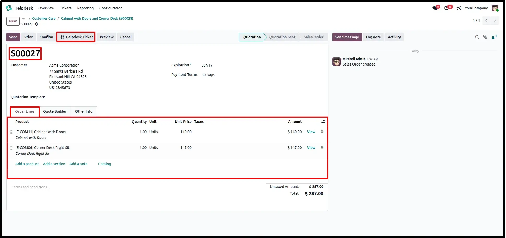Quotation Linked with Helpdesk Ticket