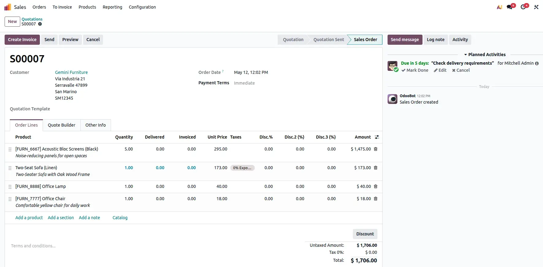 Sale order form view